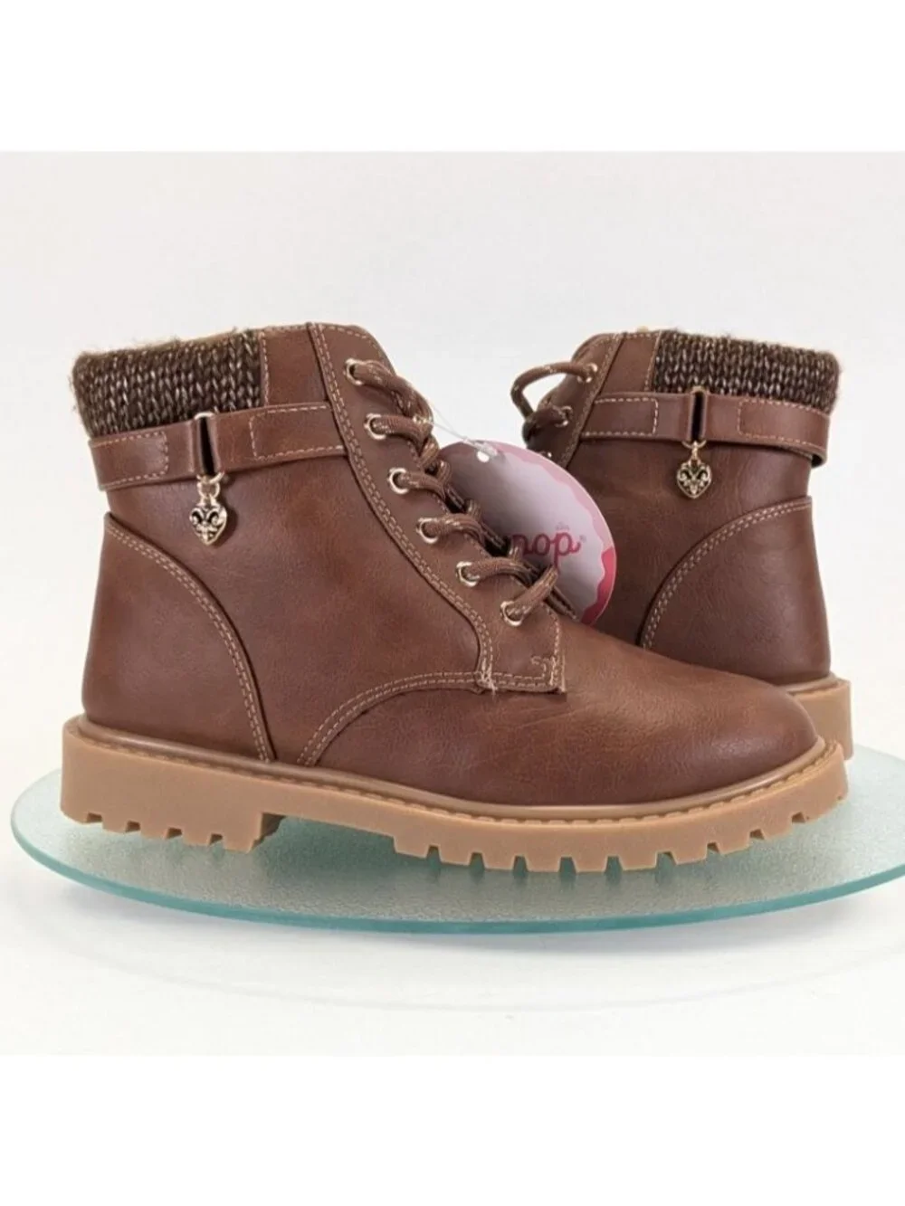 Jellypop Ariadne 2 Girls 3M Boots Cognac Faux Leather Knit Cuff Lug Sole